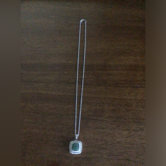 Sterling Silver Zambian Emerald & Diamond Necklace - Picture 3 of 3